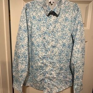 Calvin Klein Blue and White Long Sleeve Button Down Shirt